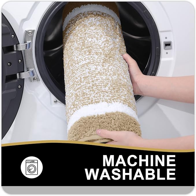 OLANLY Bathroom Rugs 24x16, Extra Soft and Absorbent Microfiber Bath Mat, Non-Slip, Machine Washable, Quick Dry Shaggy Bath Carpet, Suitable for Bathroom Floor, Tub, Shower (Small, Beige)