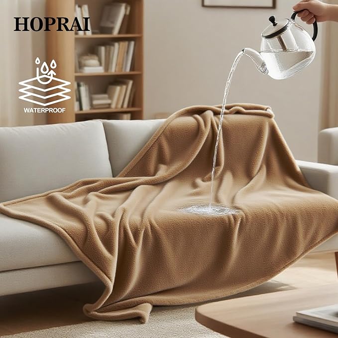 HOPRAI Dog Blanket, Waterproof Reversible Sherpa Fleece Throw Blanket, Furniture Cover for Bed, Couch, Sofa Protection from Liquid Pee and Pet Fur of Puppy, Cat (Light Coffee XS20*27inches)