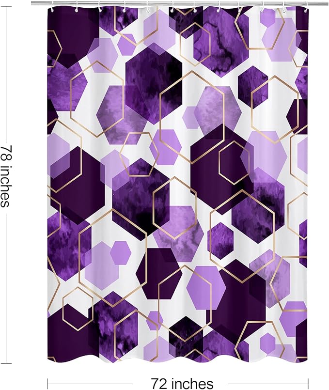 Litabel Modern Long Shower Curtain for Bathroom, Purple Geometric Art Decor Waterproof Bath Curtain, Abstract Fabric Shower Curtain Sets for Home Decor, 72x78 Inch