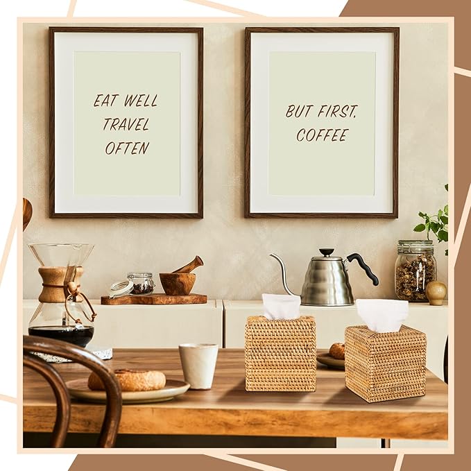Kigley 1 Pcs Square Rattan Tissue Box Cover Boho Wicker Tissue Cube Box Cover 5.5'' x 5.5'' x 5.5'' Decorative Natural Wicker Hand Woven Napkin Box Holder Bathroom Office Car Accessories (Wood)