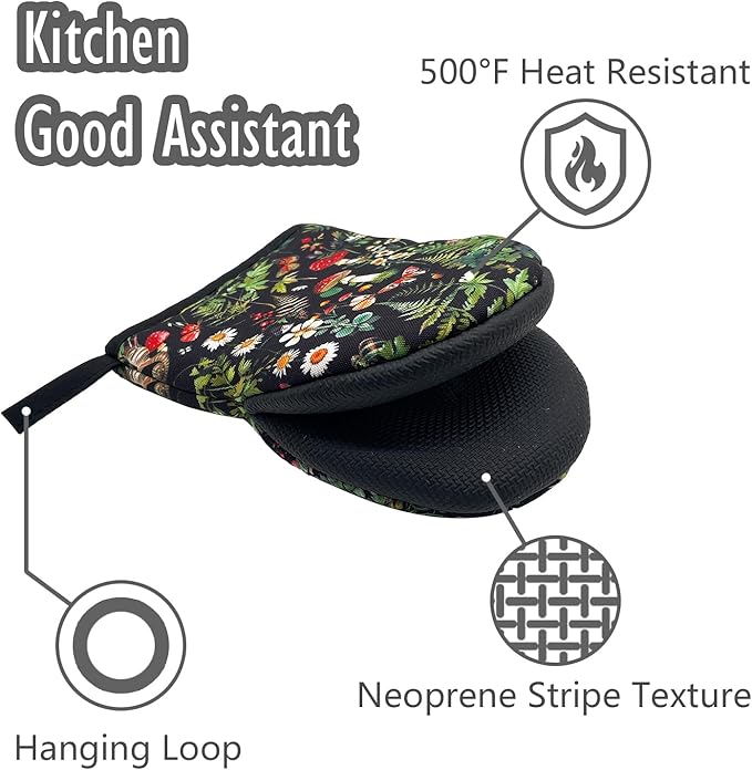 Goth Mushroom Farmhouse Vintage Gothic Mini Silicone Oven Mitts, Heat Slip Resistant Kitchen Gloves 2-Pack Set, Soft Short Small Oven Mittens Pot Holders for Baking Grilling Barbecue Microwave Gift