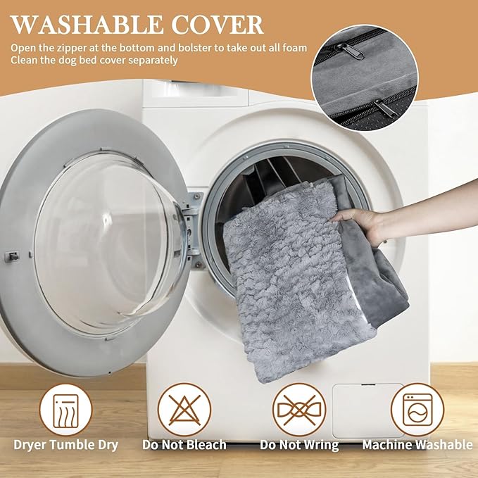 Comfort Expression Orthopedic Dog Bed for Extra Large Dogs 53x42 Inch, Waterproof Supportive Egg Crate Foam XXL Pet Bed with Removable Bolsters, Dog Couch with Washable Cover & Non-Slip Bottom, Grey