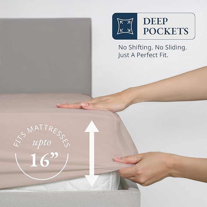 Lane Linen 100% Egyptian Cotton King Size Fitted Sheet Only (79"x81" + 16") - Elegant Sateen Weave, Ultra Soft, Breathable, Highly Durable, Deep Pockets Upto 17" - Sepia Rose