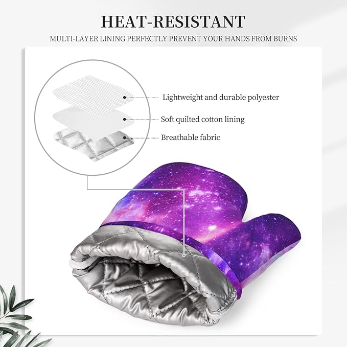 Galaxy Oven Mitts and Pot Holders Set Silicone Heat Resistant Galaxy Star and Nebula Kitchen Gloves Set Nebula Kitchen Mittens Pot Holders for BBQ Cooking Baking Grilling