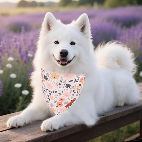 ADOGGYGO Floral Dog Bandana, Black Pink Flower Pet Scarf, Premium Durable Fabric, Cute Floral Bandanas for Medium Large Dogs (Large)