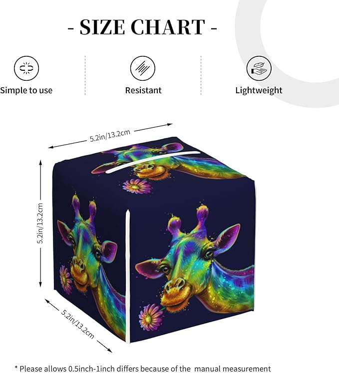 POIUBLE Leather Tissue Box Holder Colorful Giraffe Tissue Box Cover Square Waterproof Tissue Holder Organizer Modern Napkin Holder for Bedroom Dresser Night Stand Office Desk