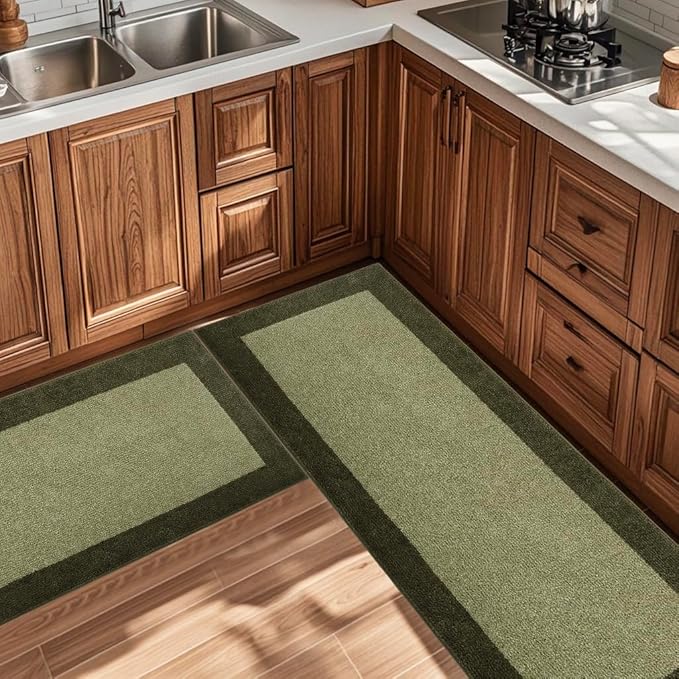 DOMUSTEX Machine Washable (24" x 36"+ 24" x 60"') Runner Rugs Set of 2, Non Slip Kitchen Mats for Floor, Absorbent Entryway Rug for Kitchen, Bedroom, Hallway, Bathroom, Door (Roll Packing)