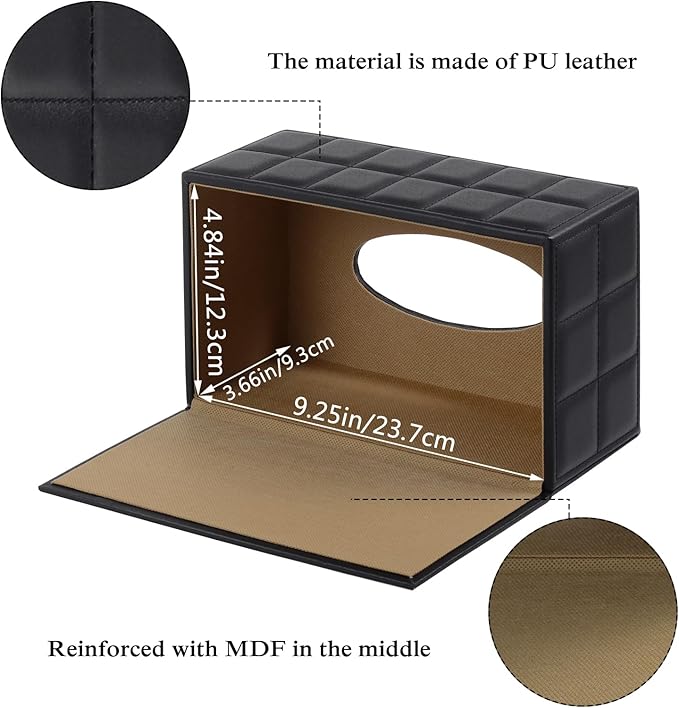 XNONE Tissue Box Cover Rectangle Tissue Box Holder PU Leather Facial Organizer with Magnetic Bottom,Decorative Napkin Caddy for Vanity Dresser Night Stand Table Countertop Home Office Car,Black