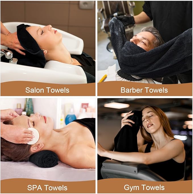 Orighty Salon Towels 24 Pack, Microfiber Hair Salon Towel 16 x 29 Inch, Super Soft and Absorbent Black Towels for Salon, Hand, Gym, Bath, Spa and Home Hair Care, Not Bleach Proof