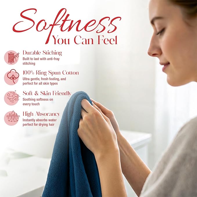 RIVERSIDE 12 Pack Washcloths - 12x12 Inches, 500 GSM, 100% Ring-Spun Cotton - Soft, Absorbent & Durable Face and Body Towels - for Bathroom, Spa, Gym, Makeup Removal & Everyday Use - Blue Opal