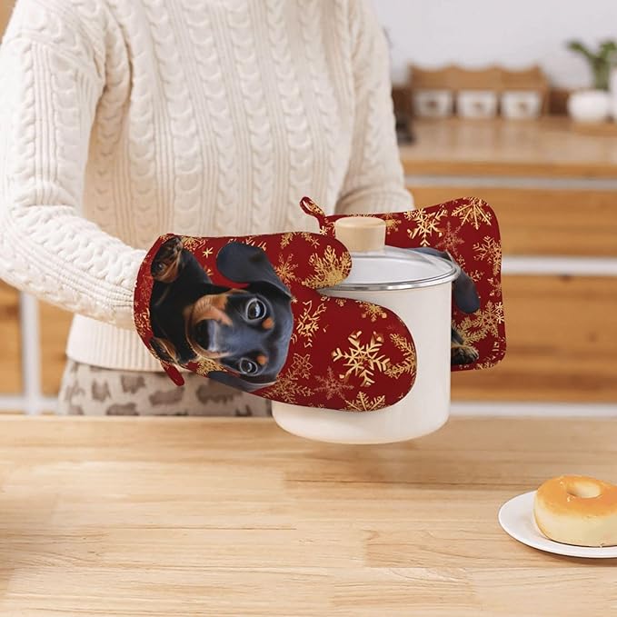 Custom Oven Mitts Pot Holders Set with Dog Cat Photo Name Personalized Silicone Cooking Glove Hot Pads Kitchen Baking Gift for Men Women