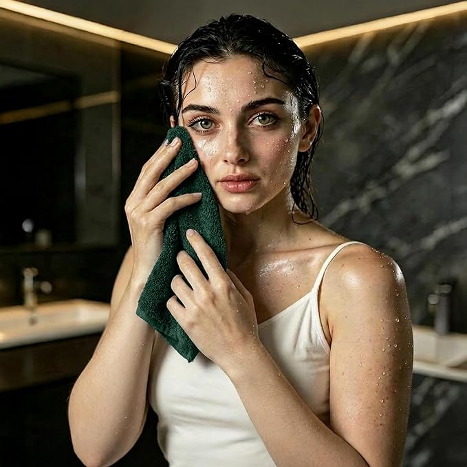 RIVERSIDE 24 Pack Washcloths Set - 100% Cotton [12x12 Inches] - 500 GSM, Soft, Quick-Dry & Highly Absorbent Face Towels - Perfect for Bathroom, Gym, Hotel, Spa & Travel - Hunter Green