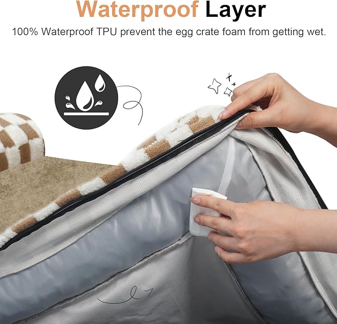 Large Dog Bed Orthopedic Washable: Beds Bolster XL Bed Large Big Dogs Egg Crate Foam Couch Sofa Waterproof with Removable Cover - Brown Grid
