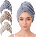 HFZRZFH 3 Pack Plush Yarn Hair Towel Wrap for Women, Super Absorbent & Quick Drying Turban, Anti Frizz Head Towel for Long, Thick, Curly Hair with Secure Button