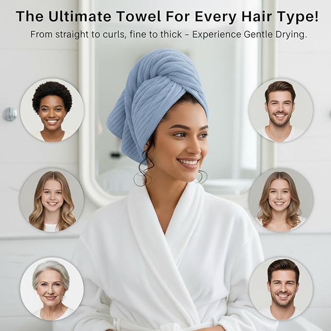 YHPDYL 2-Pack Microfiber Hair dring Towel | 50% Faster Drying, Ultra Absorbent & Frizz Control | for Long/Curly Hair | 40 * 11" Large Size | Travel Gym Home Use(Bule,White)