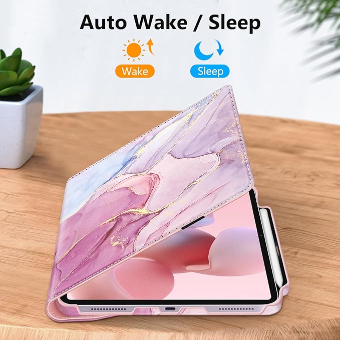 Fintie Rotating Case for iPad Air 13-inch (M3) 2025, (M2) 2024-360 Degree Swiveling Protective Stand Cover with Pencil Holder, Auto Wake/Sleep, Dreamy Marble