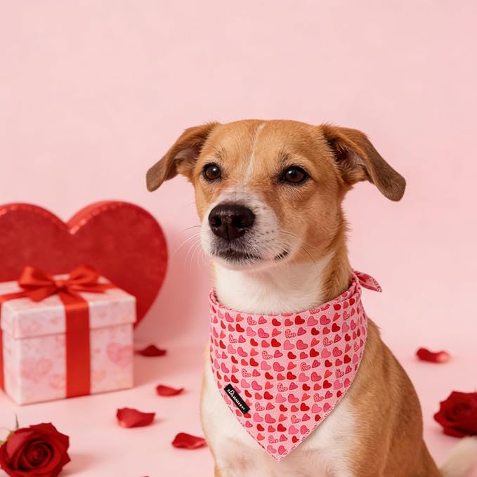 ARING PET Valentine Dog Bandana, Cute Pink Red Pink Pet Bandanas Scarf Triangle Bibs Handkerchief for Puppy Small Medium Large Boy Girl Dogs-L