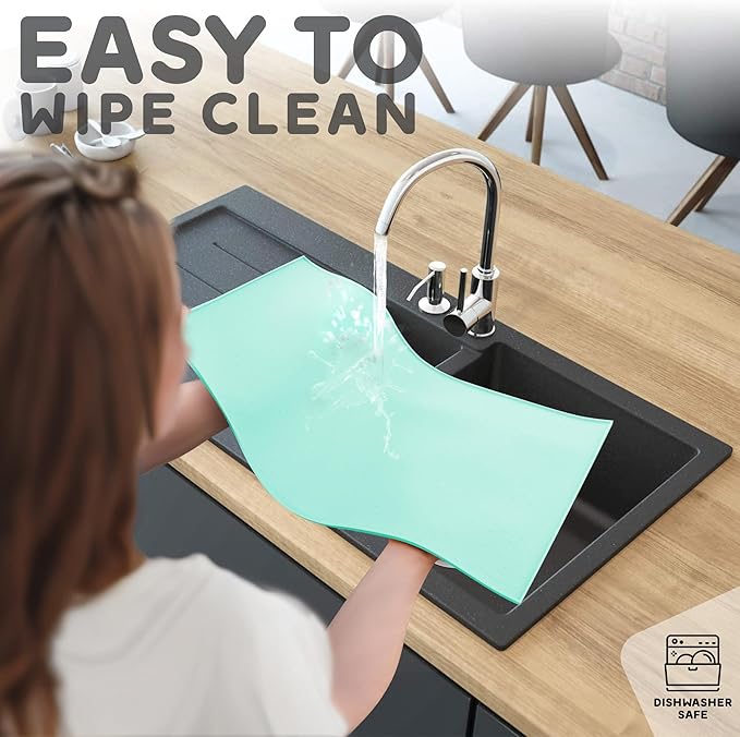 PetHappily Dog Food Mat - Raised Edges Dogs Mat for Food and Water Prevent Spill, Waterproof Cat Food Mats Protect Floors, Easy Clean Dog Bowl Mats for Food and Water, Silicone Pet Food Tray