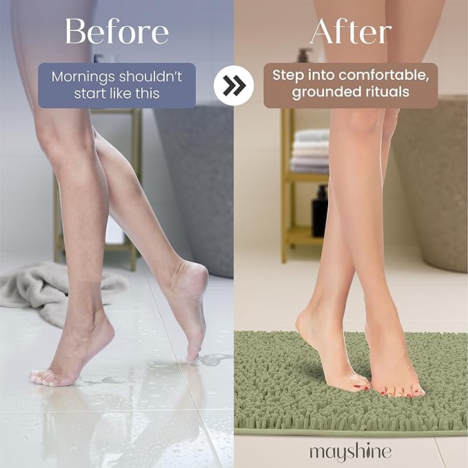 MAYSHINE Plush Shaggy Chenille Bath Mat | Extra Soft, Super Absorbent, Non-Slip Bathroom Rug | Fluffy Microfiber, Area Rug Sets for Bathroom Floor, Kitchen, Living Room | 59"x31" | Sage Green