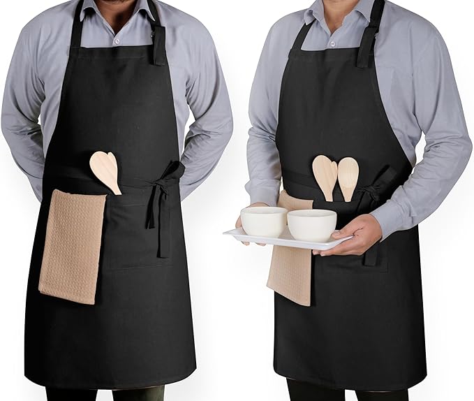 Native Fab Kitchen Apron 2 Pack - 100% Cotton Adjustable, Durable Apron with Pockets, Perfect for Cooking, Baking, Grilling
