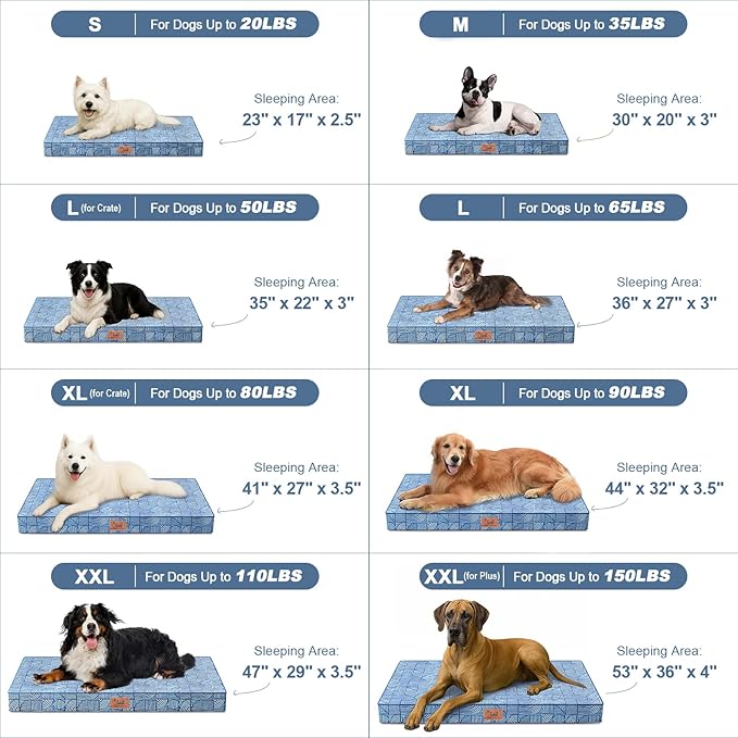 Tail Stories Outdoor Dog Bed for Medium Dogs, Waterproof Dog Crate Mat Orthopedic Egg Crate Foam Pet Bed with Washable Removable Oxford Cover, White Blue