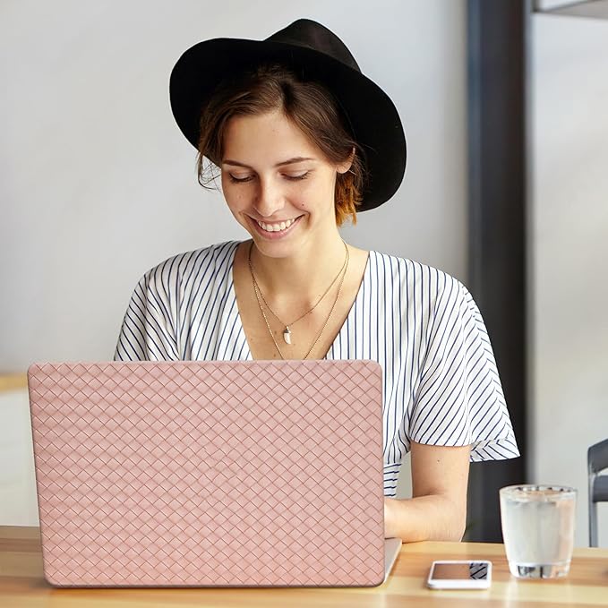 BYCeKe Woven Case for MacBook Air 13 inch Case 2022-2018 M1 A2337 A2179 A1932,Cover for MacBook Air M1,Protective Leather Woven Textured Hard Shell&Keyboard Cover for Mac Book Air13,Boho Pink