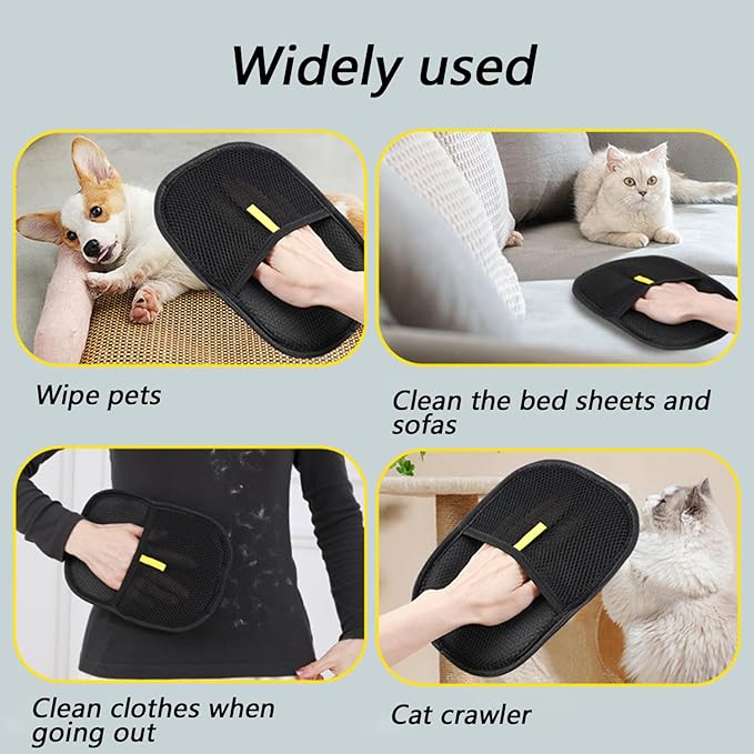 sinirttou Pet Hair Remover Gloves for Cats & Dogs, Electrostatic Pet Hair Removal Gloves Brush for Pets Hair, Upgraded Animal Fur Removal Tool (Black, 1Pcs)