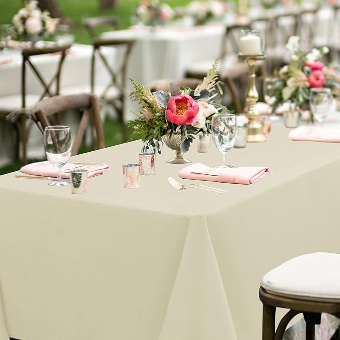 sancua Beige Tablecloths for 8 Foot Rectangle Tables, 8 Pack - Washable Polyester Fabric Table Cloth for Wedding Party, Birthday, Banquet Reception, 60x120 Inch