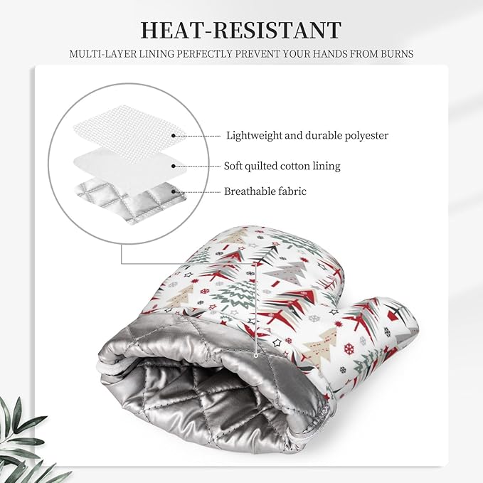 Christmas Trees Oven Mitts and Pot Holders Set, 4pcs Silicone Winter Snowflake Pattern Oven Glove for Kitchen Heat Resistant Christmas Oven Mitts and Potholders Non-Slip for Cooking