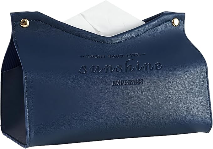 Beleda PU Leather Tissue Box Cover Rectangle Car Living Room Bedroom Kitchen Home Office Desktop Cute Tissue Box Decoration Modern Minimalist Nordic Napkin Holder Medium Tissue Organizer Box (Blue)