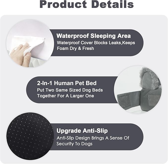 PAWPUBBY XXL Orthopedic Dog Bed, Memory Foam Waterproof Pet Bed with Removable Washable Cover, Non-Slip Extra Large Dog Bed for 110lbs Large Dogs & Senior Dogs (Dark Gray)