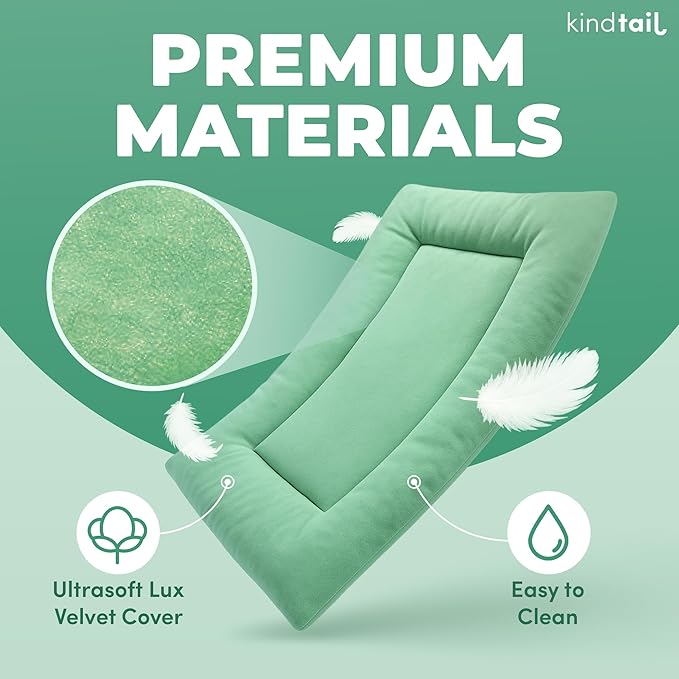 KindTail Dog Crate Pad - Soft Velvet, Reversible Bed - Machine Washable Kennel Mat for Pets up to 15 lbs, Mattress for Cozy Sleeping - 20” x 15” x 1” (Light Green, Small)