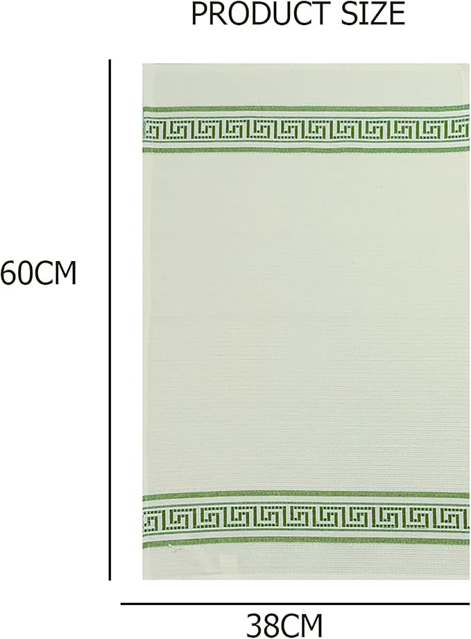 Attica Tracery Pure Cotton Kitchen Tea Towels – White Waffle Towels | Super Absorbent Kitchen Napkins | Reusable Cloths for Dishes, Counters & More - (60x38 cm, Set of 5) (White with Green Border)