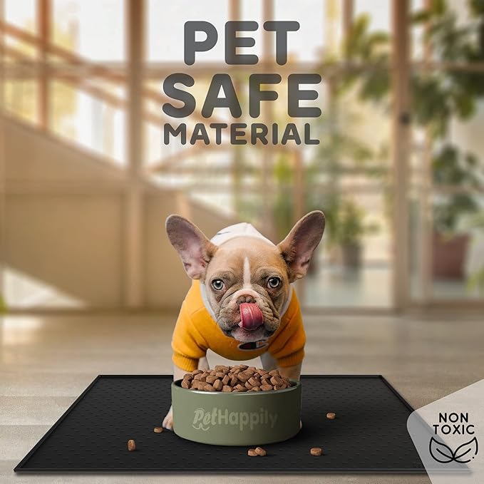 PetHappily Dog Food Mat - 24x15” Large Silicone Pet Food Mat, Raised Edges for Food and Water Prevent Spill, Waterproof Cat Food Mat Protect Floors,Easy Clean Dog Bowl Mats for Food and Water