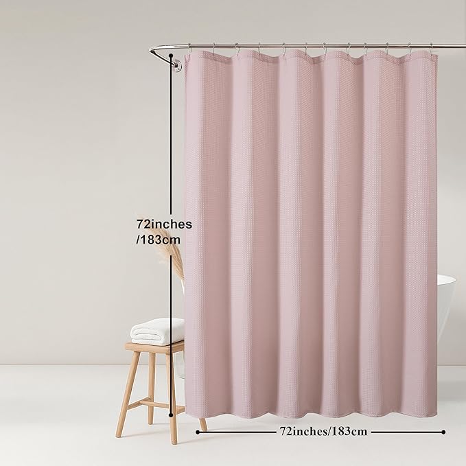 OWENIE Blush Shower Curtain, Waffle Weave Heavy Fabric Shower Curtain for Bathroom, Waterproof Thick 420G/M Textured Soft Elegant Luxury Hotel Spa Bath Curtains, Machine Washable, Blush, 72W x 72L