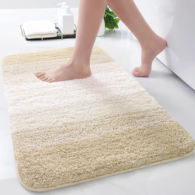 Arotive Microfiber Bathroom Rugs, Shaggy Soft and Absorbent Bath Rug, Non-Slip, Thick Plush Machine Washable Dry Bath Mats for Bathroom, Tub and Shower, 24x16, Light Beige, Rectangular