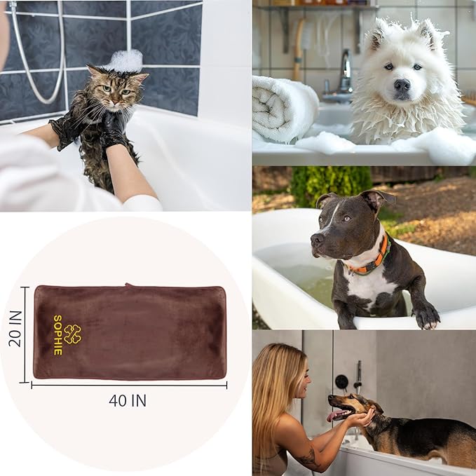 xrlsg Personalized Cat Towel Custom Towel for Cat Bath Supplies with Embroidered Pattern Name Super Absorbent Towels for Pet Bath 20 in x 40 in Brown
