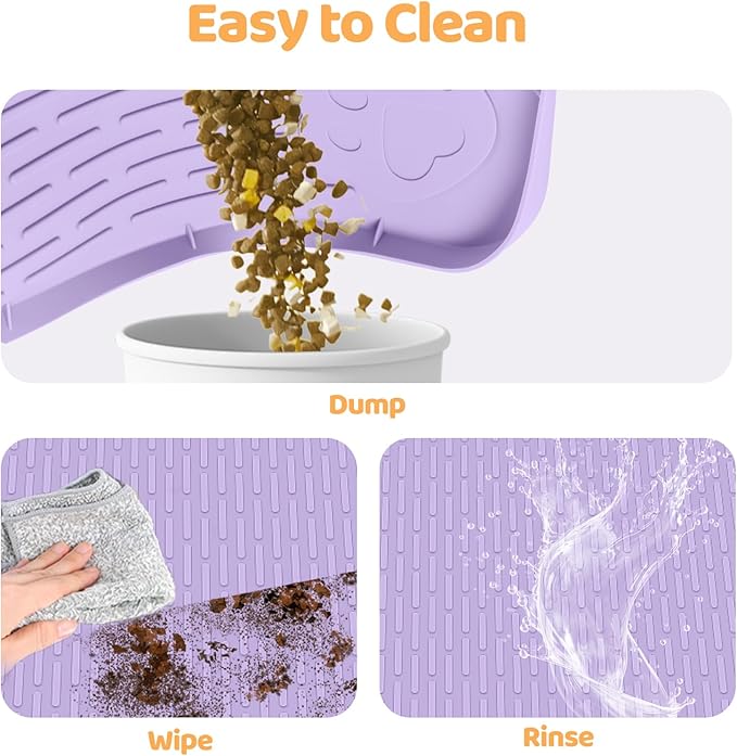 Bartuke Dog Food Mat, Extra Large 40" x 28" Silicone Pet Feeding Mat with Raised Edge Pet Placemat for Small, Medium, and Large Pets Non-Slip, Easy to Clean (Purple)