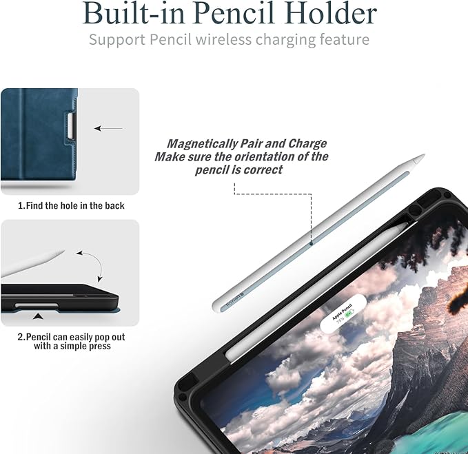 Antbox Case for iPad Air 11-inch M3 (2025) / M2 (2024), iPad Air 5th/4th Generation 10.9'' Vegan Leather with Pencil Holder Typing Angle Auto Sleep/Wake Muti-Stand