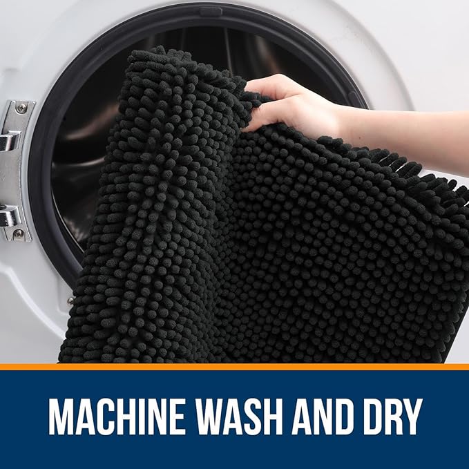 OLANLY Bathroom Rugs 59x35, Extra Soft Absorbent Chenille Bath Rugs, Rubber Backing Quick Dry, Machine Washable Bath Mats for Bathroom Floor, Tub and Shower, Home Decor Accessories, Black