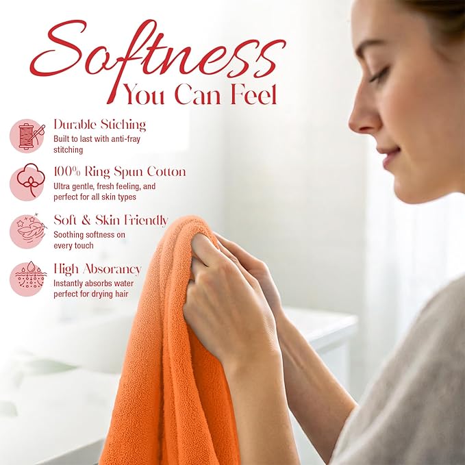 RIVERSIDE 12 Pack Washcloths - 12x12 Inches, 500 GSM, 100% Ring-Spun Cotton - Soft, Absorbent & Durable Face and Body Towels - for Bathroom, Spa, Gym, Makeup Removal & Everyday Use - Orange