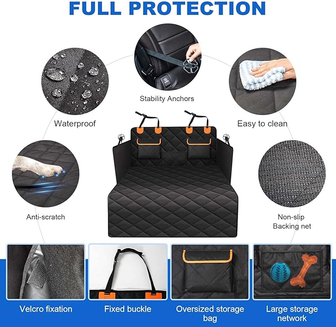 EasyHaWei 4-in-1 SUV Cargo Liner for Dogs, Non-Slip Water Resistant Pet Trunk Mat with Side Flaps Protector & Back Seat Organizer, Dog Backseat Cover for SUVs Vans（54" W x 88" L）