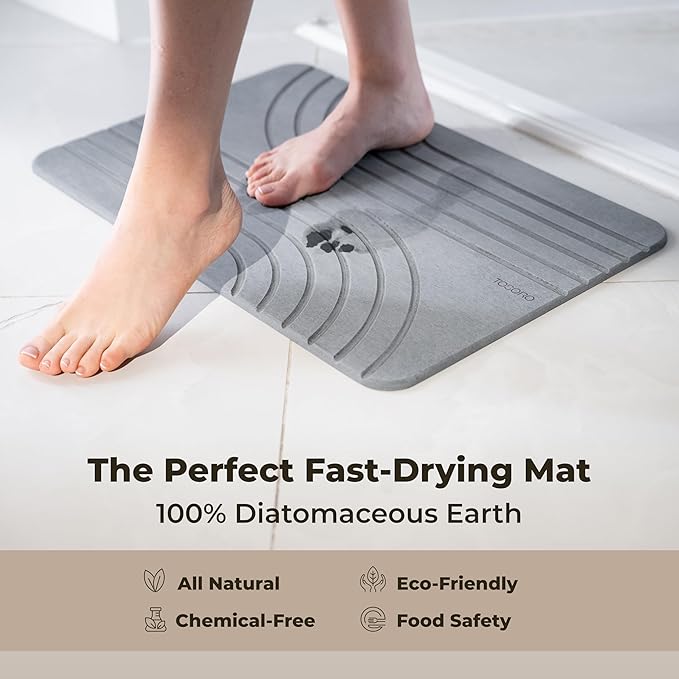 TOSORO - Stone Bath Mat, Diatomaceous Earth Non-Slip Stone Shower Mat - Quick Drying Absorbent Bath Mats for Bathroom - Elegant & Modern Design, Easy to Clean (23.5 x 15) - Graphite, 2pcs