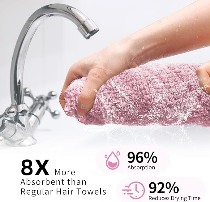 my novel things 2 Pack Extra Large Microfiber Hair Towel, 37.4" x 26.4" Towel Wrap for Women, Super Absorbent & Quick Drying Hair Towel with Elastic Strap for Curly Long Hair