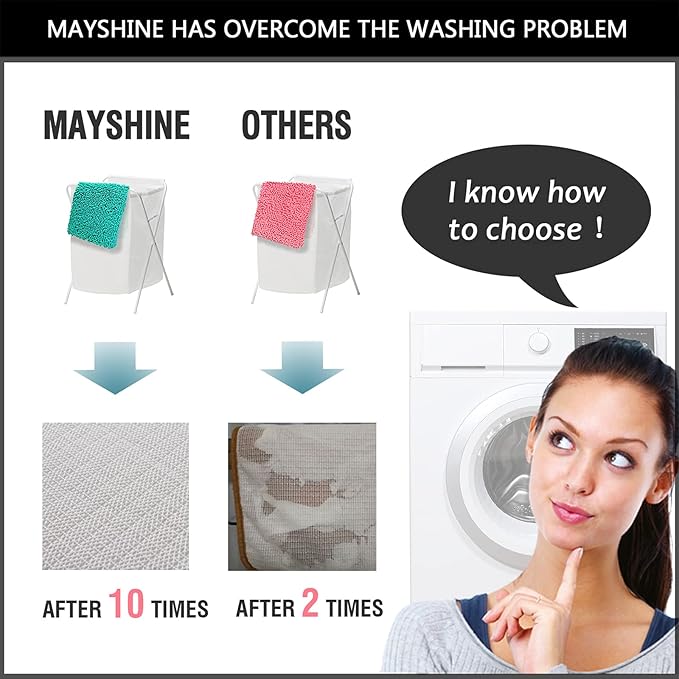 MAYSHINE Plush Shaggy Chenille Bath Mat | Extra Soft, Super Absorbent, Non-Slip Bathroom Rug | Fluffy Microfiber, Area Rug Sets for Bathroom Floor, Kitchen, Living Room | 32"x20" | Plum