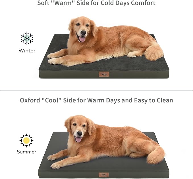 Tail Stories Plush Dog Bed for Medium Dogs, Waterproof Dog Crate Mat Orthopedic Egg Crate Foam Pet Bed with Washable Removable Oxford Cover, Coffee