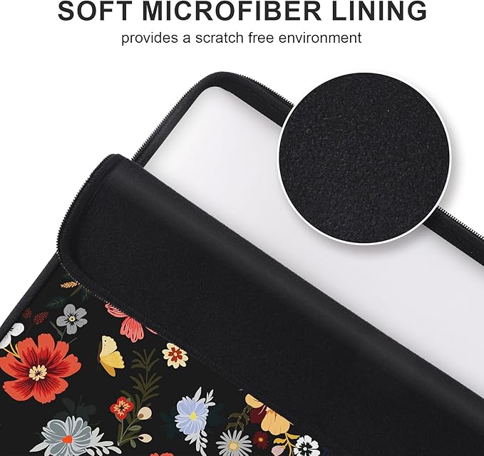 iCasso Laptop Sleeve 13 inch for MacBook Air 13-13.6 inch, Cute Laptop case for MacBook Pro 13 inch, Slim Protective Travel Carrying Case for MacBook Pro 14 inch, Chromebook, HP, Dell, Black Floral