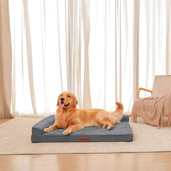 Rainmr Orthopedic Dog Beds for Large Dogs, Memory Foam Dog Beds Large Sized Dogs, Washable Removable Cover, Nonskid Bottom, Waterproof, for Indoor, Outdoor, Crate ＆ Car Use, 44x32x6 Inches, Dark Grey
