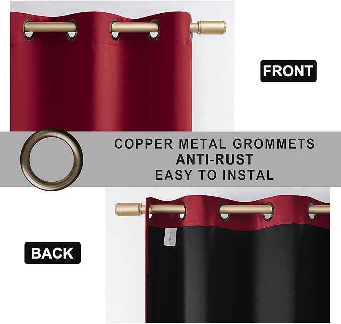 Rutterllow Full Blackout 340 GSM Curtains, 84 Inches Long Complete Blackout Drapes for Bedroom, Bright Red Thermal Insulated Living Room Window Treatment Drapes (Set of 2 Panels, Red, 52 x 84 inch)