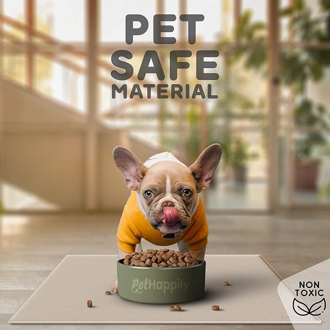 PetHappily Dog Food Mat - Raised Edges Dogs Mat for Food and Water Prevent Spill, Waterproof Cat Food Mats Protect Floors, Easy Clean Dog Bowl Mats for Food and Water, Silicone Pet Food Tray